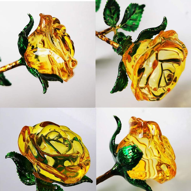 SWEETIME Yellow Rose Gift for Her, K9 Crystal Rose with Wish Card, 3D Glass Rose Eternal Flower, Crystal Figurine for Women on Birthday, Mother's Day,Wedding, Anniversary, Valentine's Day, Chrismas. - Image 5